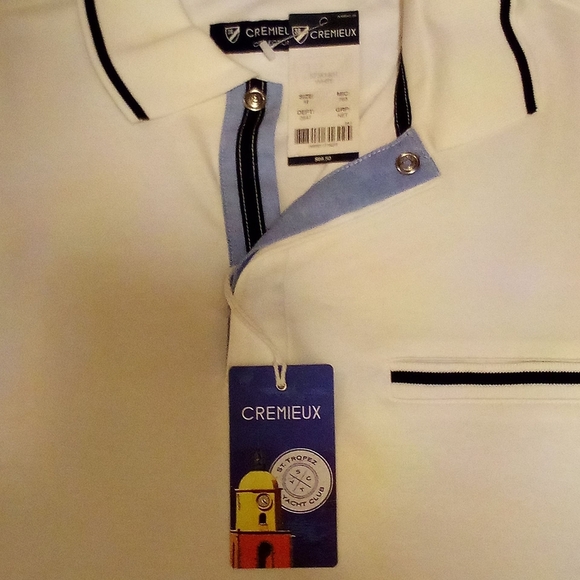 Cremieux Yacht Club Polo Shirt, White W/ Navy Trim, Faux Pocket, Collared... - Picture 9 of 12